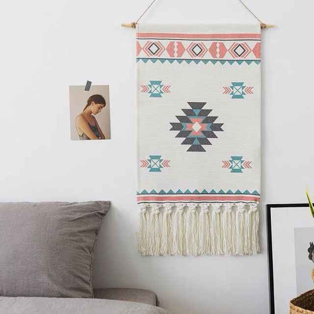 Cotton Linen Bohemian Tassel Geometric Tapestry Wall Hanging Decor